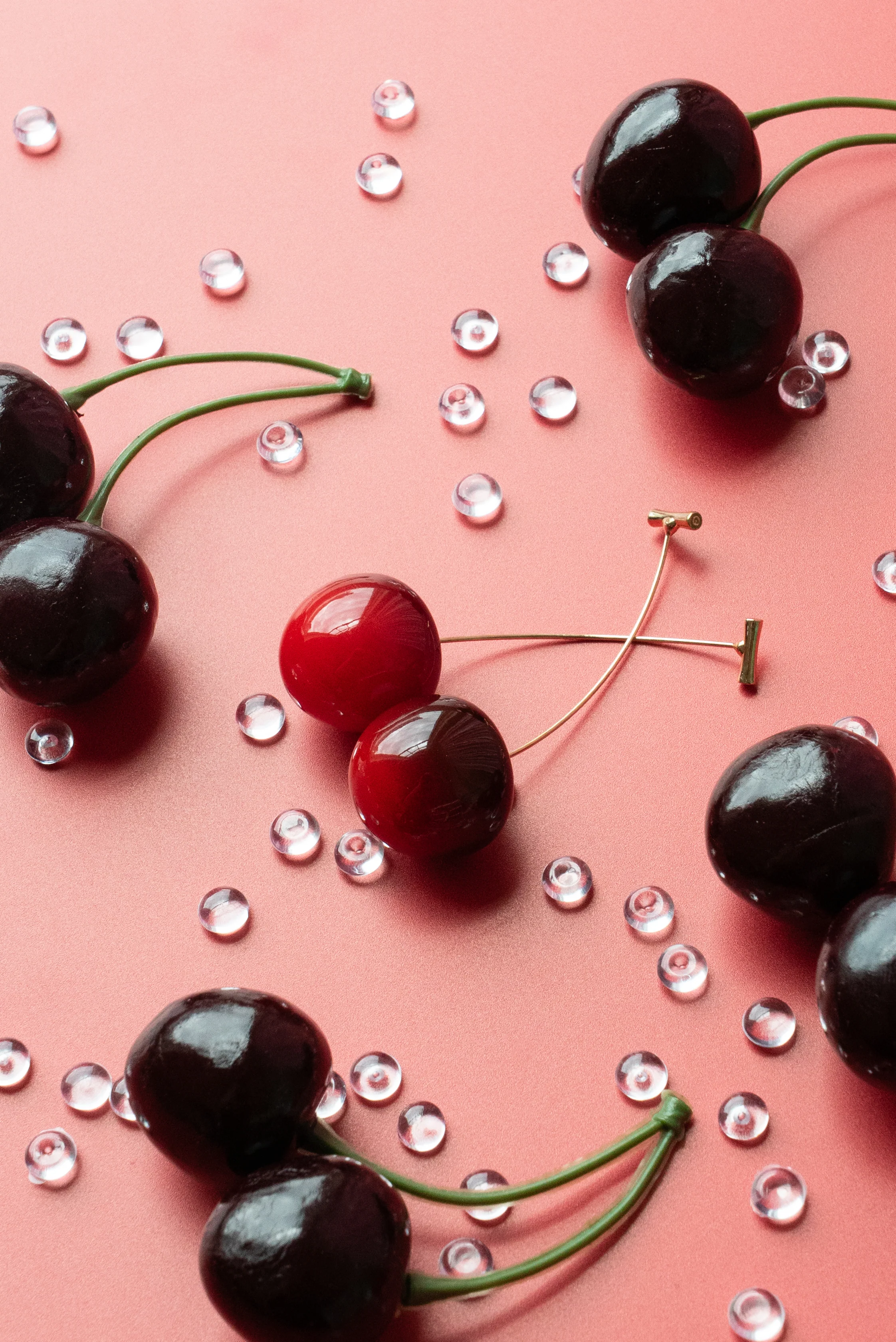 Gold Stem Cherry Earrings - Image 3